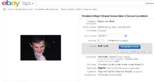 Milan, Allegri messo in vendita a 1 euro su eBay da un tifoso Milan, Allegri messo in vendita a 1 euro su eBay da un tifoso