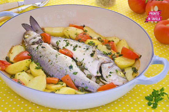 Branzino al forno con patate Branzino al forno con patate