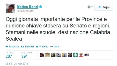 Province, il governo mette la fiducia
Renzi: "Salvare rapporto con cittadini" Province, il governo mette la fiducia
Renzi: "Salvare rapporto con cittadini"